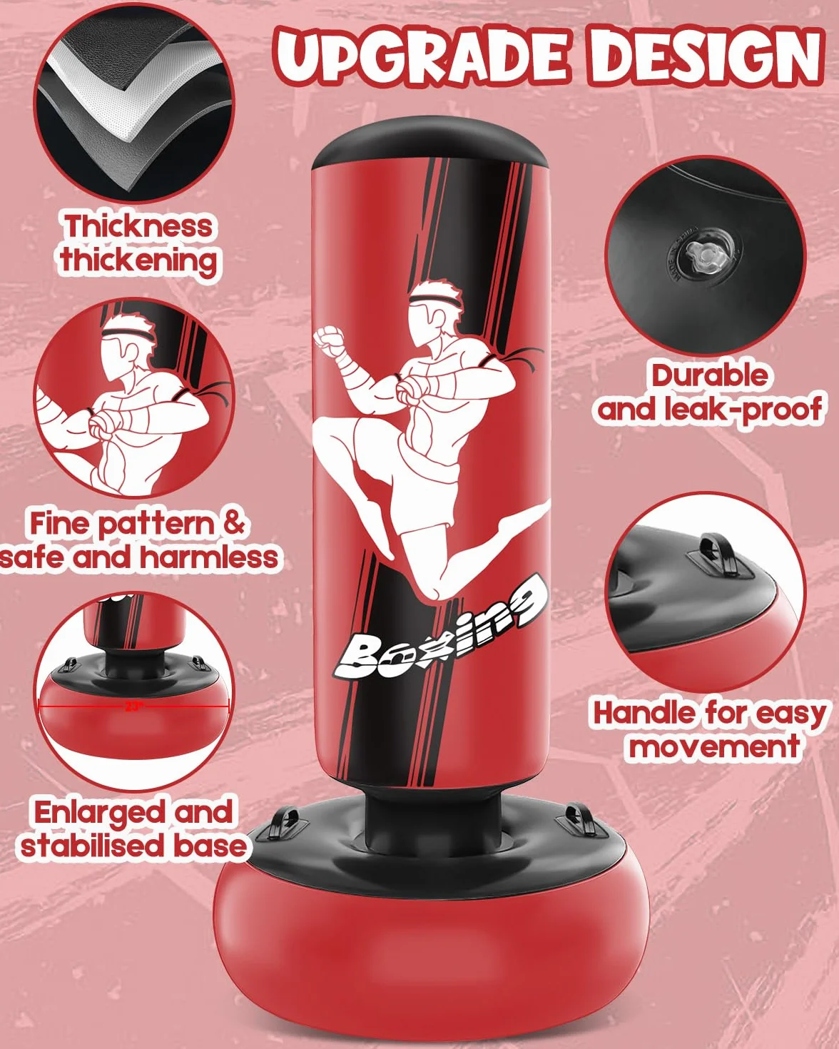 Saco de Boxeo 165cm Inflable niños con Guantes de Boxeo para la práctica de MMA Karate Taekwondo y para aliviar la energía Pent Up