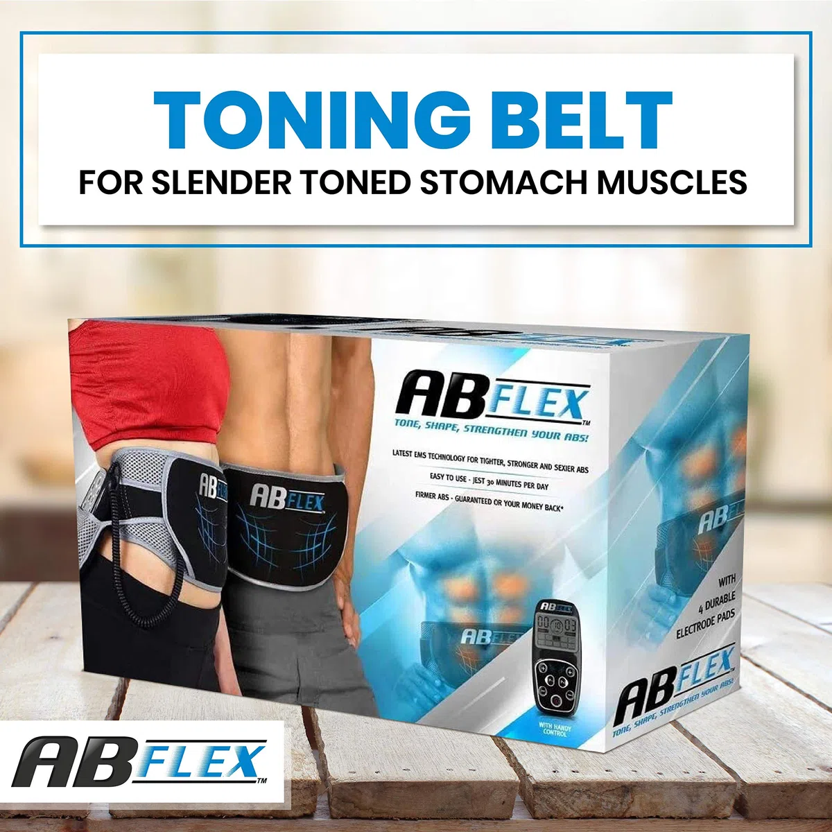 ABFLEX Electroestimulador Muscular tonificar la Zona Abdominal, Mando a Distancia para un Ajuste rápido y Sencillo, 99 Niveles de Intensidad y 10 Ejercicios para Conseguir Resultados rápidos