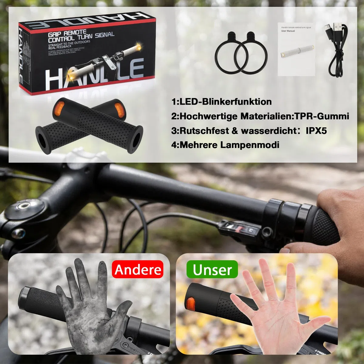 Accesorio para scooter, Luz intermitente con mango, Negro, Luces intermitentes y de advertencia, para Xiaomi M365/Pro2/1S Ninebot ES1 ES2 ES4 G30 Soft Handlebar Grips