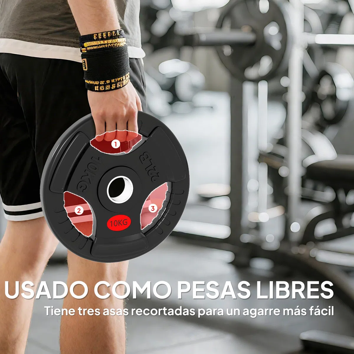 SPORTNOW Discos Pesas Olímpicas, Agujero Ø50 mm, 2 Discos de Pesas 5 kg a 15 kg con Anillo Interior de Acero y Triple Agarre, para Mancuernas y Barras, Entrenamiento Fitness en Casa, Gimnasio, Negro