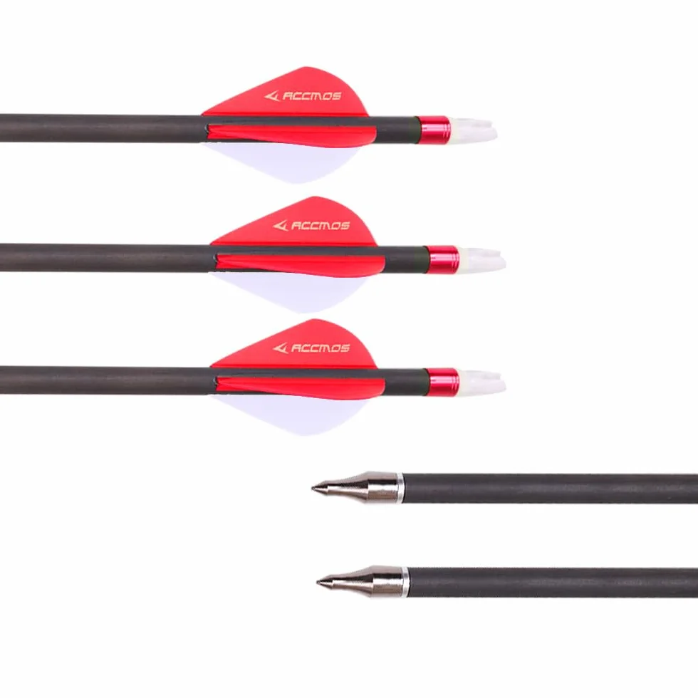 6/12pc Longitud Personalizada Flechas de Carbono 300/350/400/500/600/700/800 Spine Punta Extraíble 2" Pluma de Plástico Flecha de Puntería Flecha de Caza para Arco Recurvo Arco Compuesto Tiro con Arco