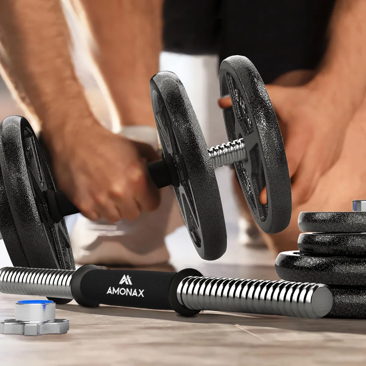 Amonax Pesas y Mancuernas Ajustables 15 20 30KG, Juego de Pesos Dumbbells Kit Hierro Fundido, Fitness Gimnasio en Casa Musculacion, Weights Set Mujer Halteres Barbell Hombres Ejercicios Deporte