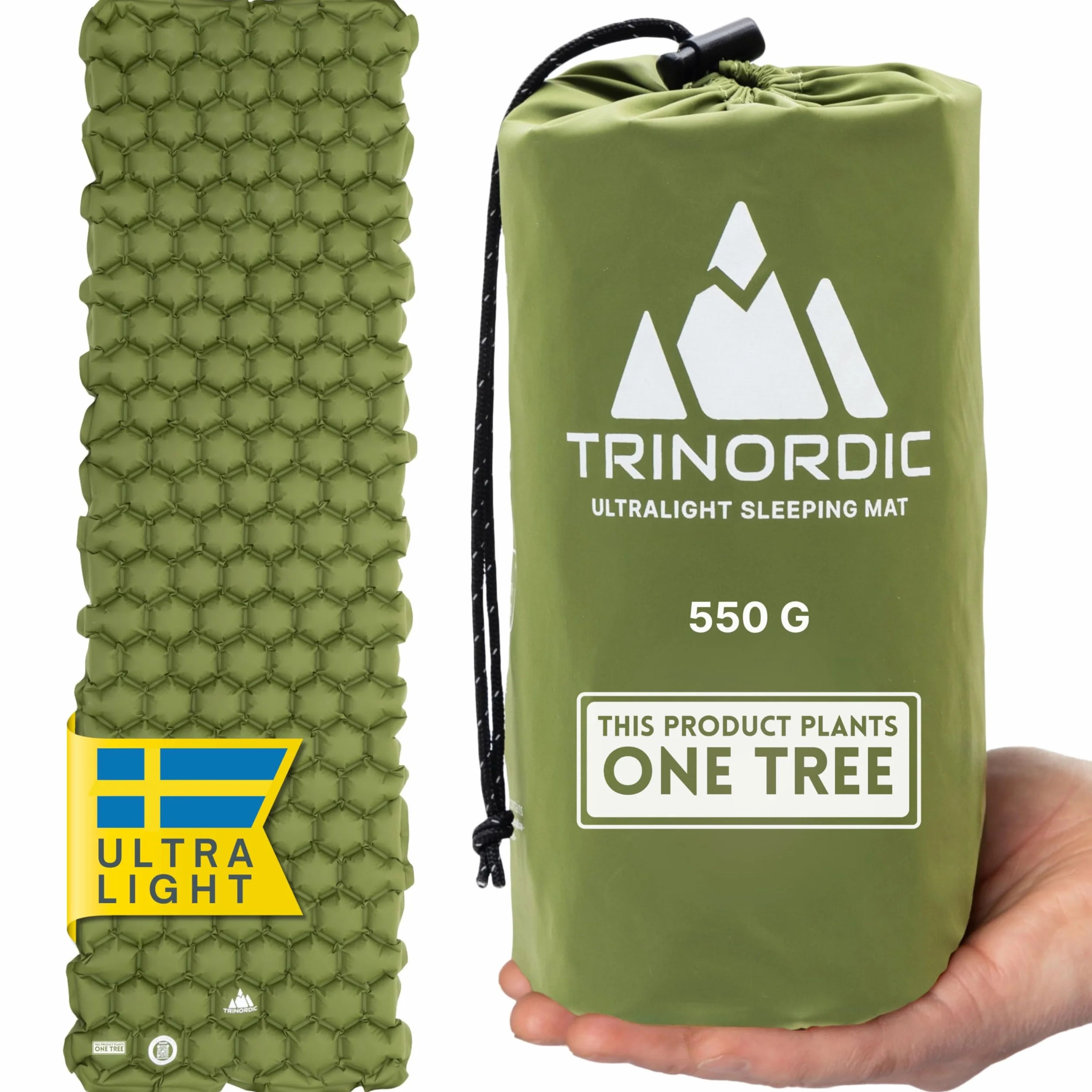 TRINORDIC Esterilla de acampada hinchable ultraligera - Colchón de aire individual para dormir que ahorra espacio - Equipo de acampada duradero y ligero para aventuras de viaje al aire libre