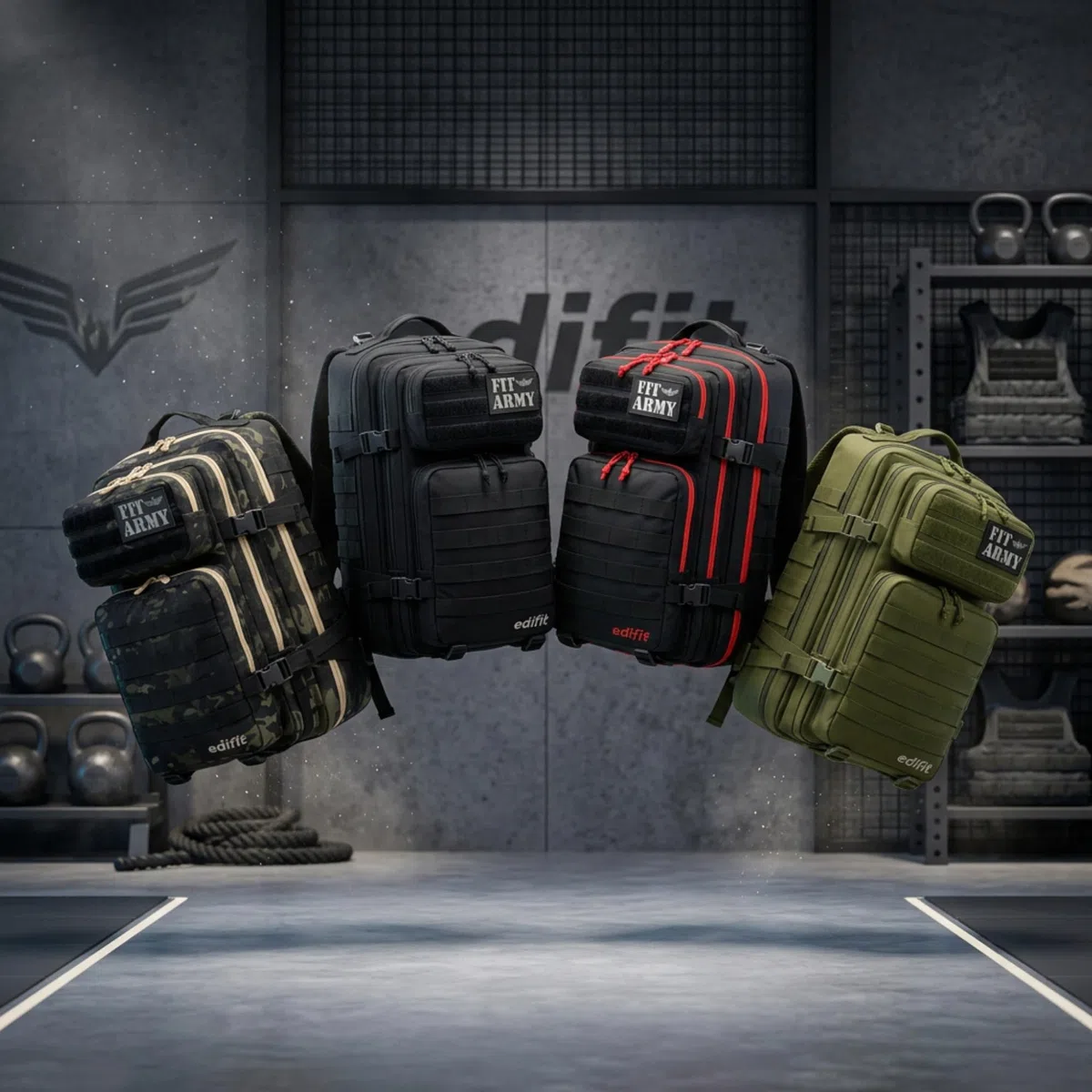 EDIFIT, Mochila Crossfit, 45L, Militar, Tactica, para Gimnasio, Senderismo, Acampada o Supervivencia, Unisex, Impermeable, Resistente, con Multiples Bolsillos