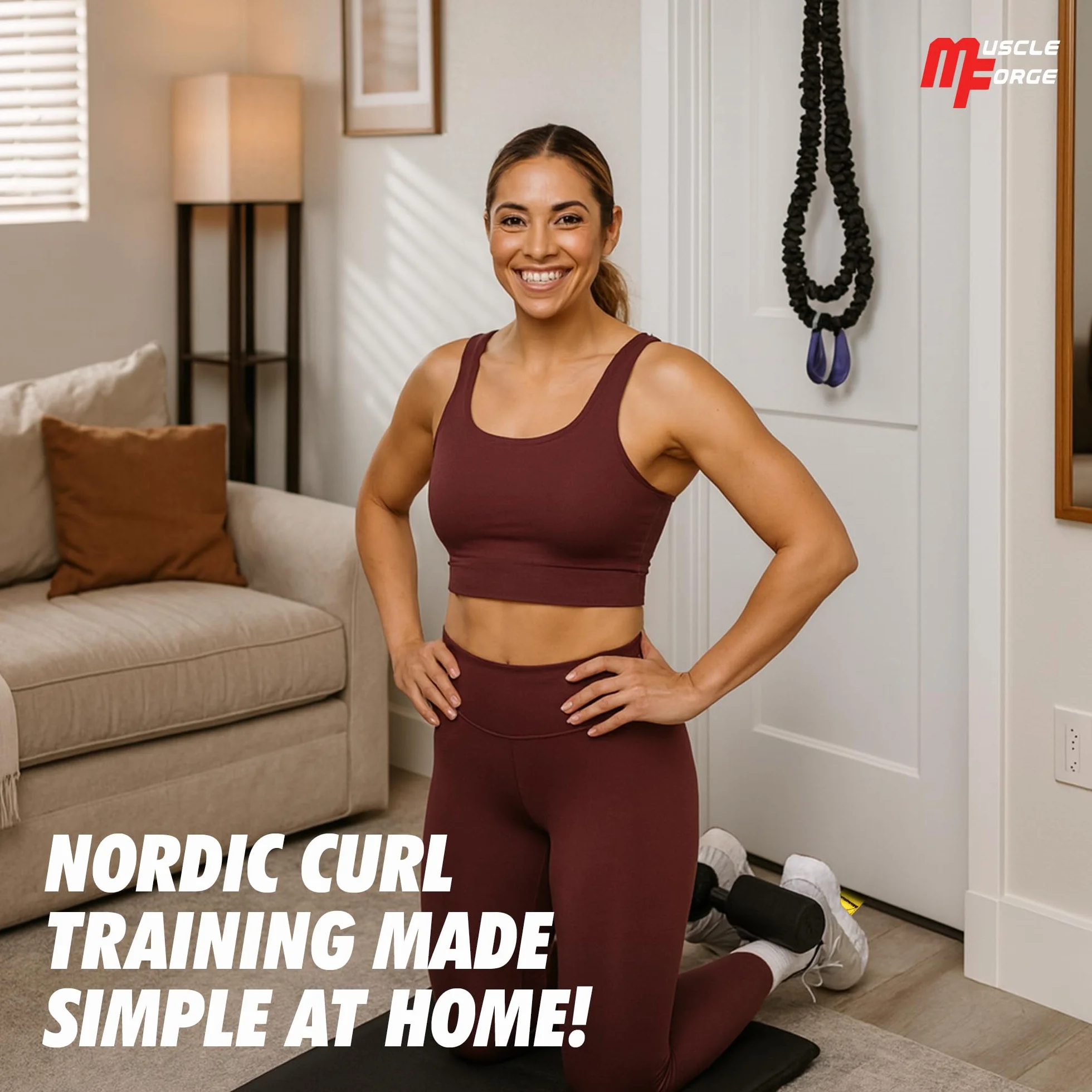 Nordic Curl Strap – Correa Ajustable Curl Nórdico, Isquios y Sentadillas Sissy – Fortalece Piernas, Glúteos, Core – Anclaje Puerta con Acolchado Tobillos – Hogar, Gym – Carga 180 Kg