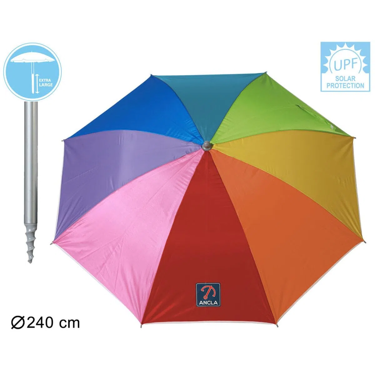 Atosa g. parasol arcoiris 240cm orient. hierro con espiral nylon upf50+ 170t 32/32mm