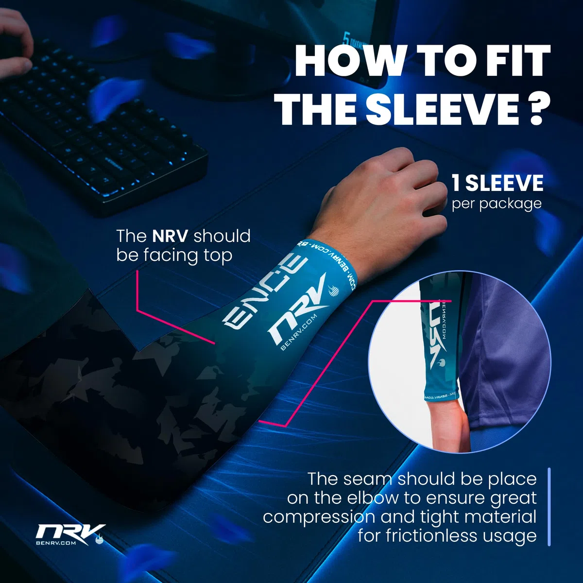 NRV - Brazalete de compresión para juegos de deportes deportivos, diseño transpirable, duradero y flexible, Rainbow Six Siege & Counter Strike Teams