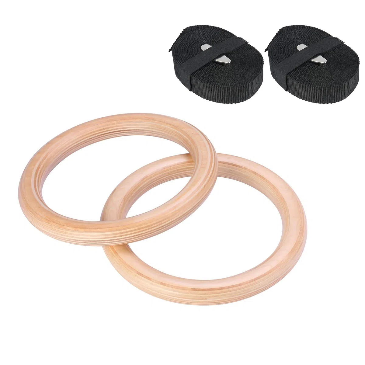 Anillos de Gimnasia, Madera Anillos Olímpicos con Correas de Hebilla Anillos de Gimnasio para Entrenamiento de Fuerza, Crossfit, Dominadas y Dips