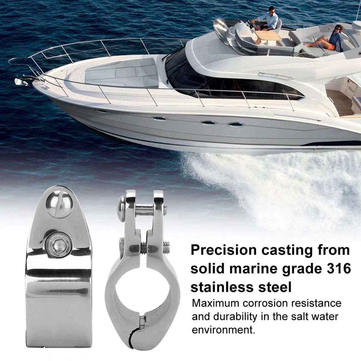 2 Uds. Abrazaderas de Tubería Marina de Acero Inoxidable 316, Accesorios de Montaje de Riel Deslizante de Garra de Bisagra Superior de Barco, Accesorios Marinos Articulados Deslizantes de Mandíbula Su