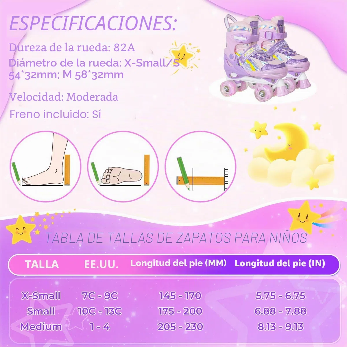 Nattork Patines de ruedas para niñas, 4 posiciones, ajustables, arco iris, el mejor regalo de cumpleaños para deportes al aire libre