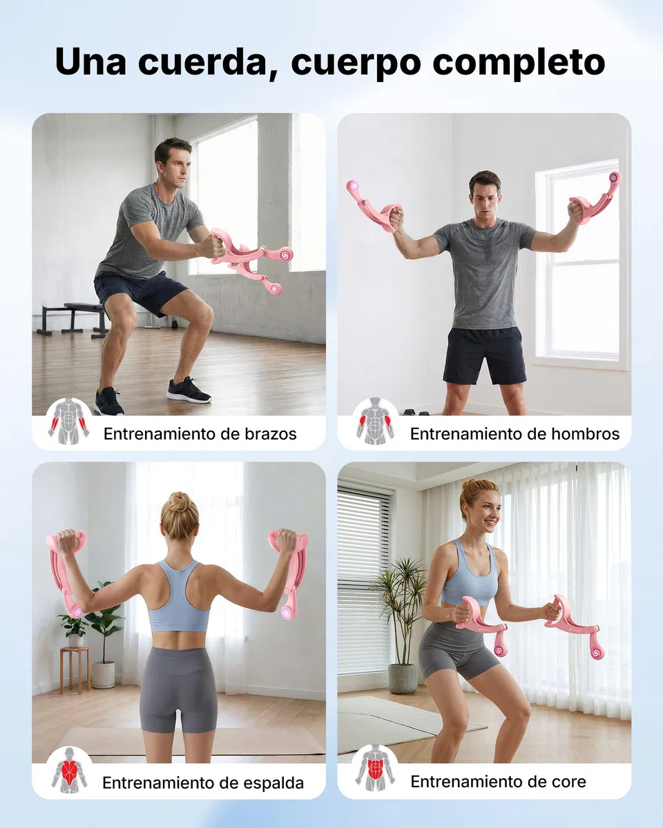 MERACH Ropeless Battle Ropes, Cuerda de Batalla sin Cable, Tonifica Brazos, Core y Cuerpo Entero, Ideal para Fitness Básico y Rehabilitación, Hombres Mujeres, Silenciosa y Portátil - Rosa (2 Unidades)