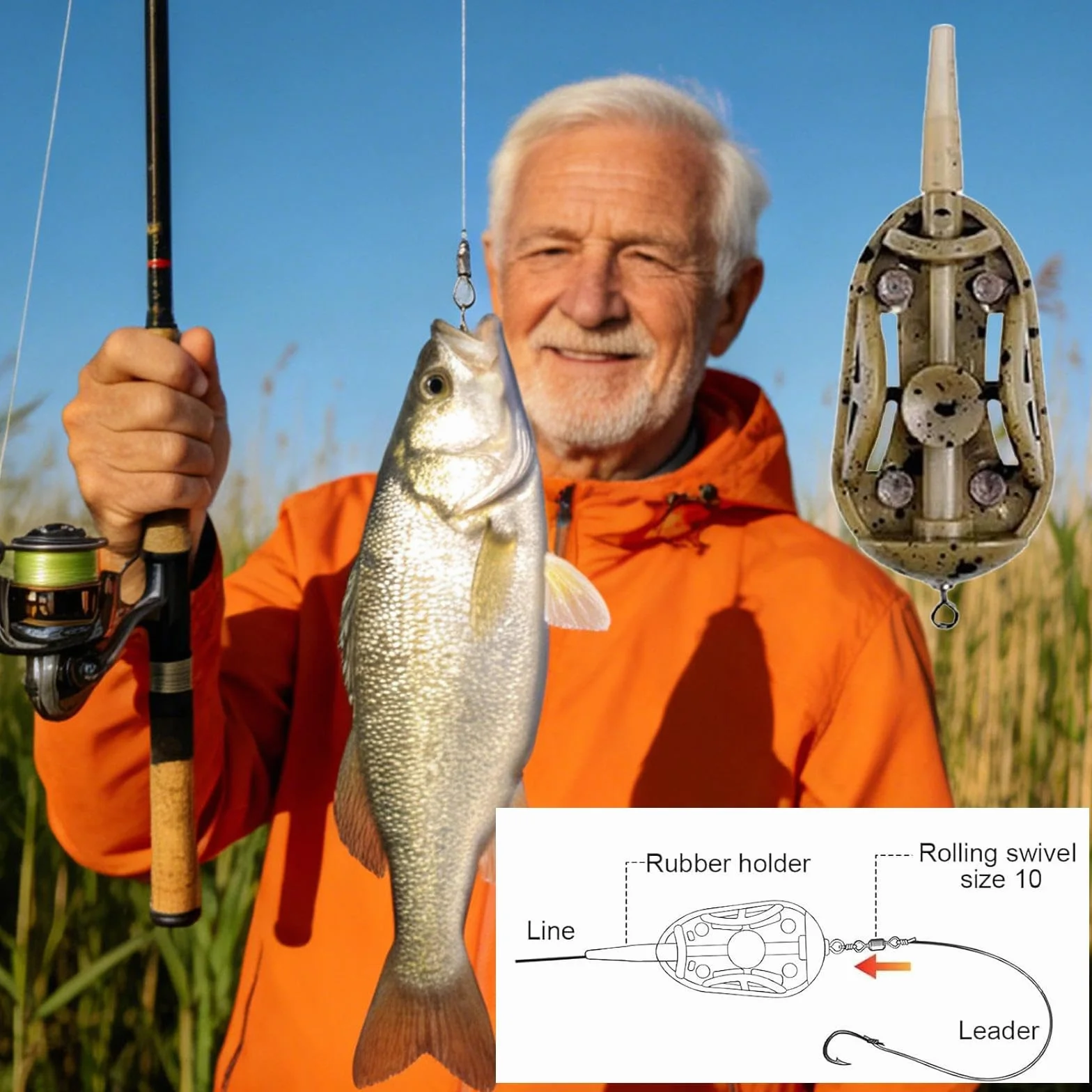 Juego de 4 comederos métodos, 20 g, alimentadores planos de liberación rápida en línea para pesca de carpa, accesorios de aparejos de cebo de pellets para agua dulce y salada de fundición de