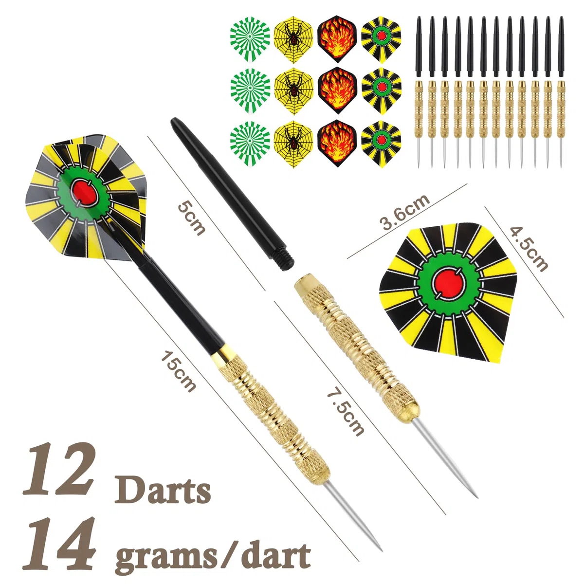 12 Piezas Dardos Profesionales Dardos Punta Acero Darts Juego De Dardos de Acero Plumas Dardos Dardos Acero Dardos Punta de Acero 14 Gramos para Juego de Dardos Diana Dardos
