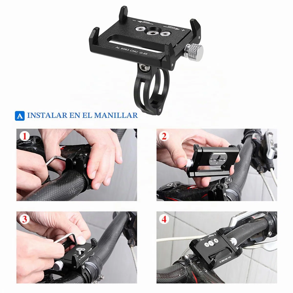 Lixada Universal Soporte de Teléfono Ajustable de la Bicicleta de Soporte GPS Bracket Cradle Clamp para Bicicleta de Montaña (Negro)