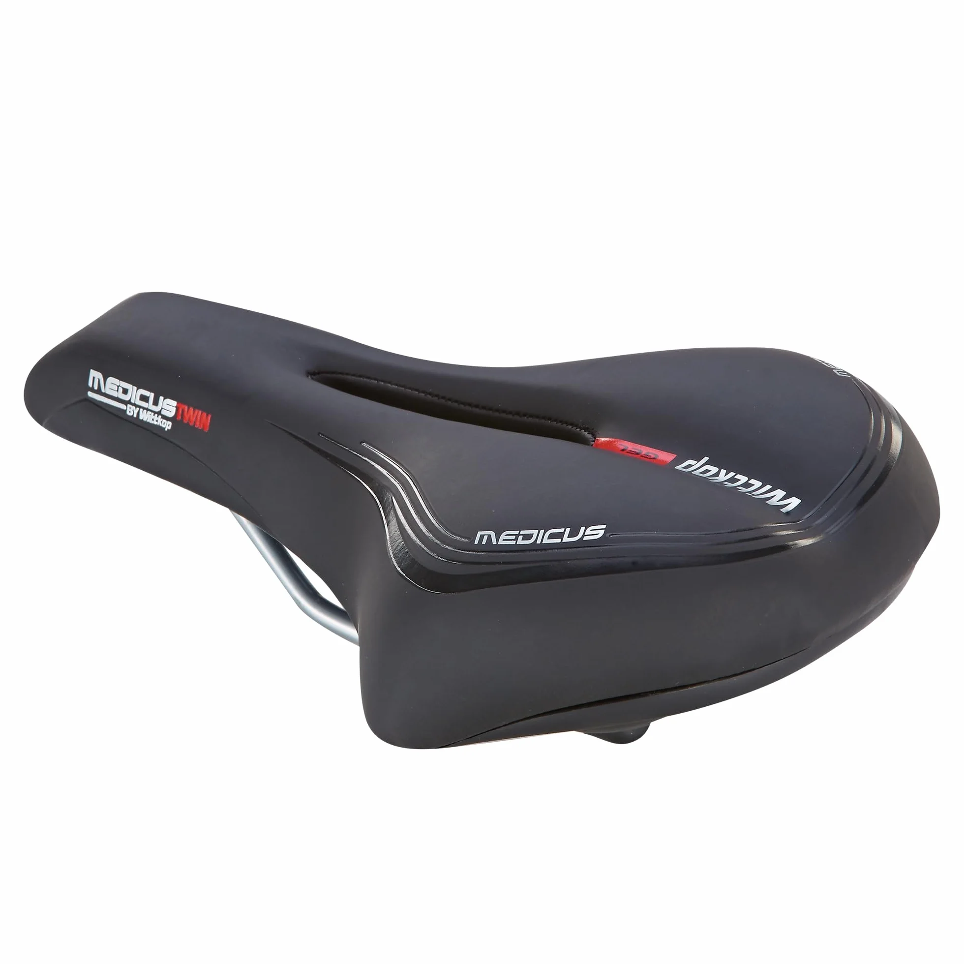 Prophete Wittkop Medicus Twin Saddle - Sillín de Bicicleta para Senderismo, con Inserto de Gel y amortiguación de elastómero, Acolchado de 5 Zonas, Color Negro