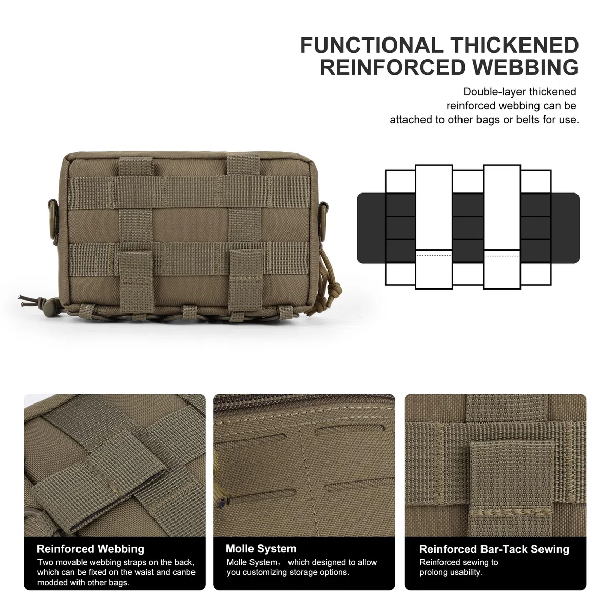 Mardingtop MOLLE - Bolsa organizadora universal EDC con inserto extraíble y correa para el hombro para equipo táctico, correr, ciclismo, camping y actividades al aire libre, caqui, 20.5 x 12 x 5.5 cm