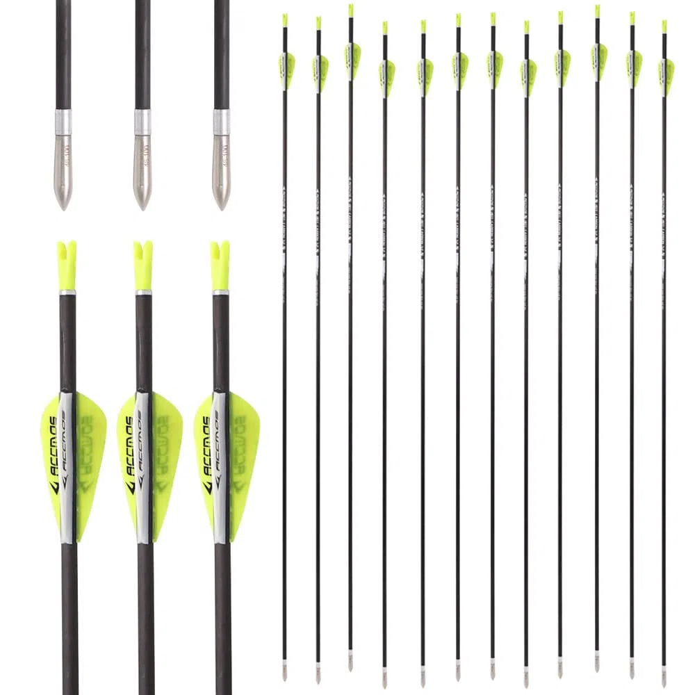 ACCMOS 12 pz Concurso Flechas de Práctica ID 3,2 mm 40T Flecha de Carbono Spine 350 400 450 500 550 600 650 700 750 800 850 900 1000 Tiro al Arco Flechas