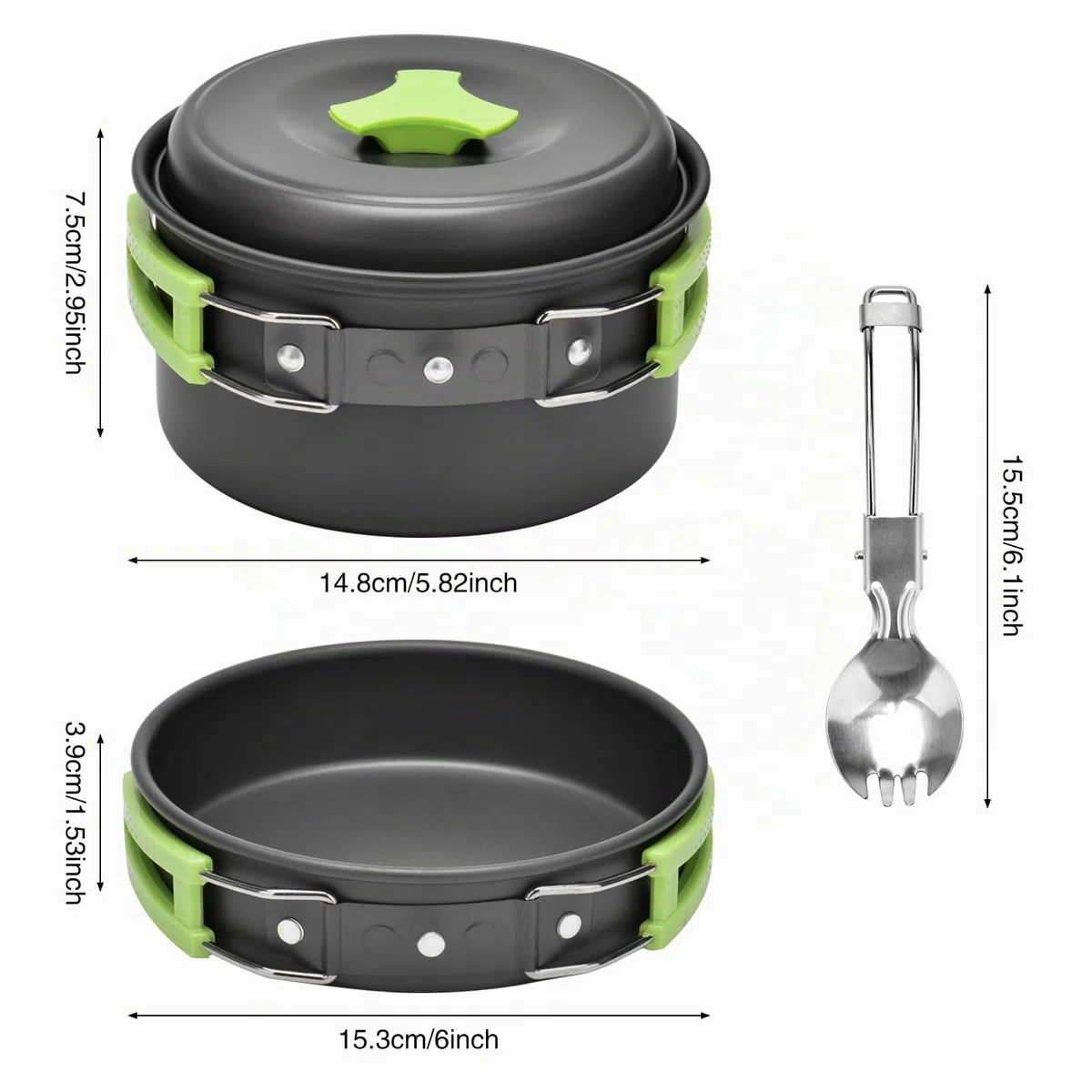 Qtiwe Juego de vajilla de Camping, Camping Cookware Outdoor Libre, Camping Utensilios de Cocina Plegable de 10 Piezas para Senderismo, Picnic, Barbacoa, Certificado por la FDA