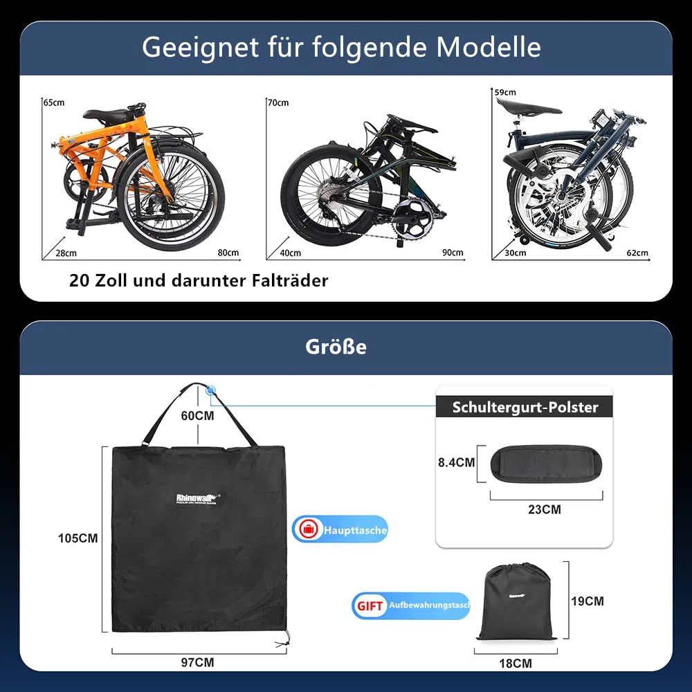 Bolsa de transporte ultraligera plegable de 20 pulgadas para bicicleta, coche, tren y avión