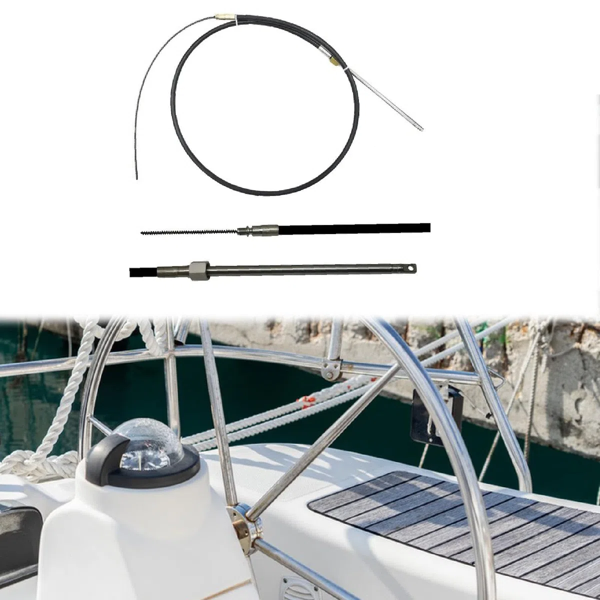 Cable de dirección de servicio liviano Aqmm5813 de dirección de barcos de acero inoxidable 304 Tipo M58 para reemplazo de aplicaciones, 13 pies