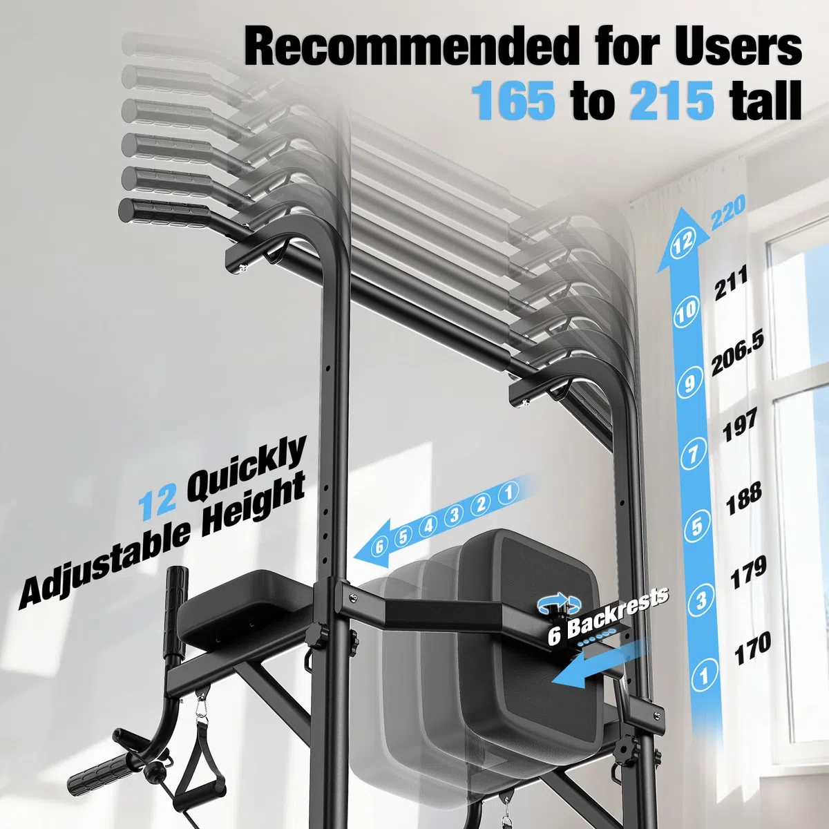 Dskeuzeew Power Tower - Estación de inmersión para fitness, independiente, multifuncional, altura ajustable, máx. 150 kg