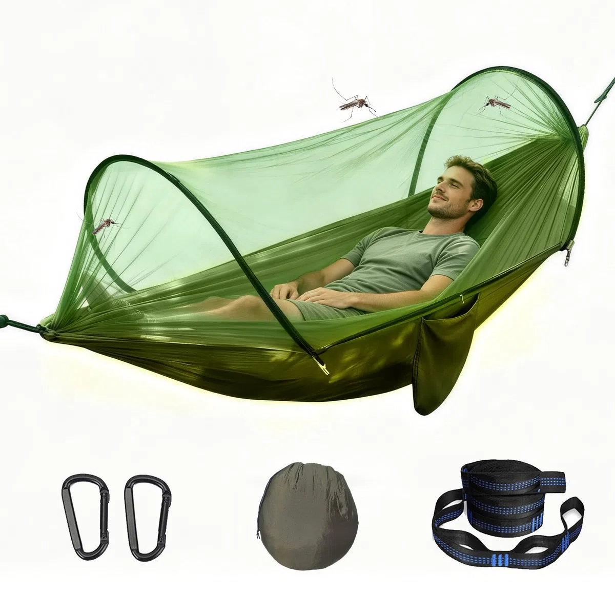 Hamaca de Camping con Mosquitero,300 kg, 260x140 cm, Hamaca con Mosquitera, Hamaca Colgante Ultraligera en Tela Paracaídas 2 Personas, Ideal para Camping,Jardín,Senderismo