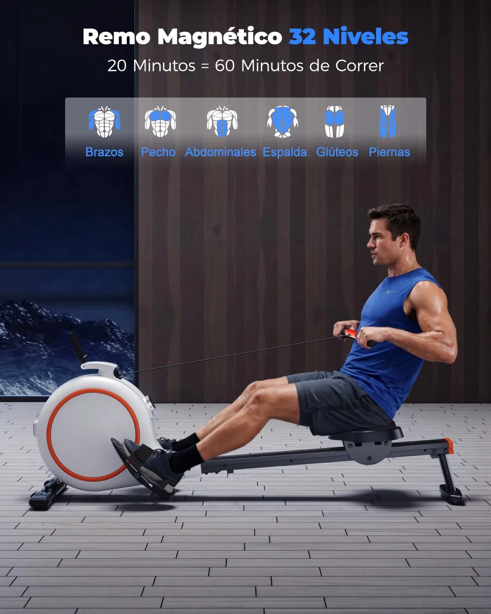 Copant Máquina de Remo Magnética, Máquina de Cardio con Soporte para Tableta, 32 Niveles de Resistencia Remadora para Uso en Casa MAX 136 kg, APP Control Pantalla LCD y Escenarios Virtuales Inmersivos