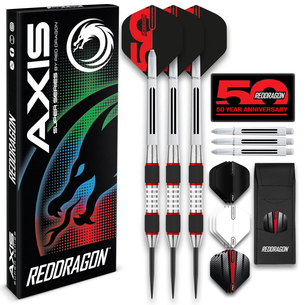 RED DRAGON Axis- Dardos de Acero con Plumas, Eje de Dardos