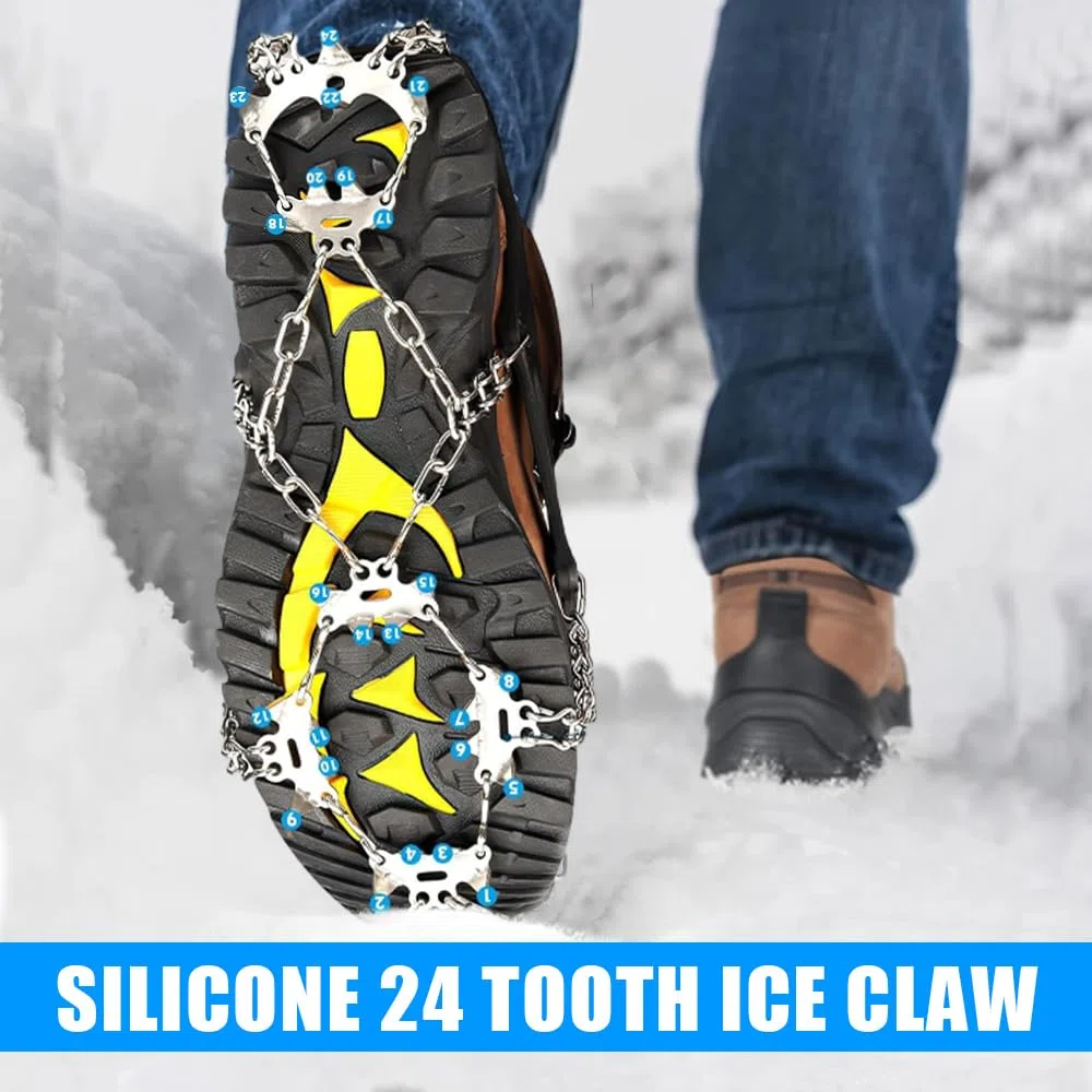 Crampones, 24 Dientes Crampones Nieve Hielo Zapatos Ligeros, Acero Inoxidable Antideslizante Zapatos, Unisex Crampones Tracción con Bolsas para Montañismo, Caminata, Escalada