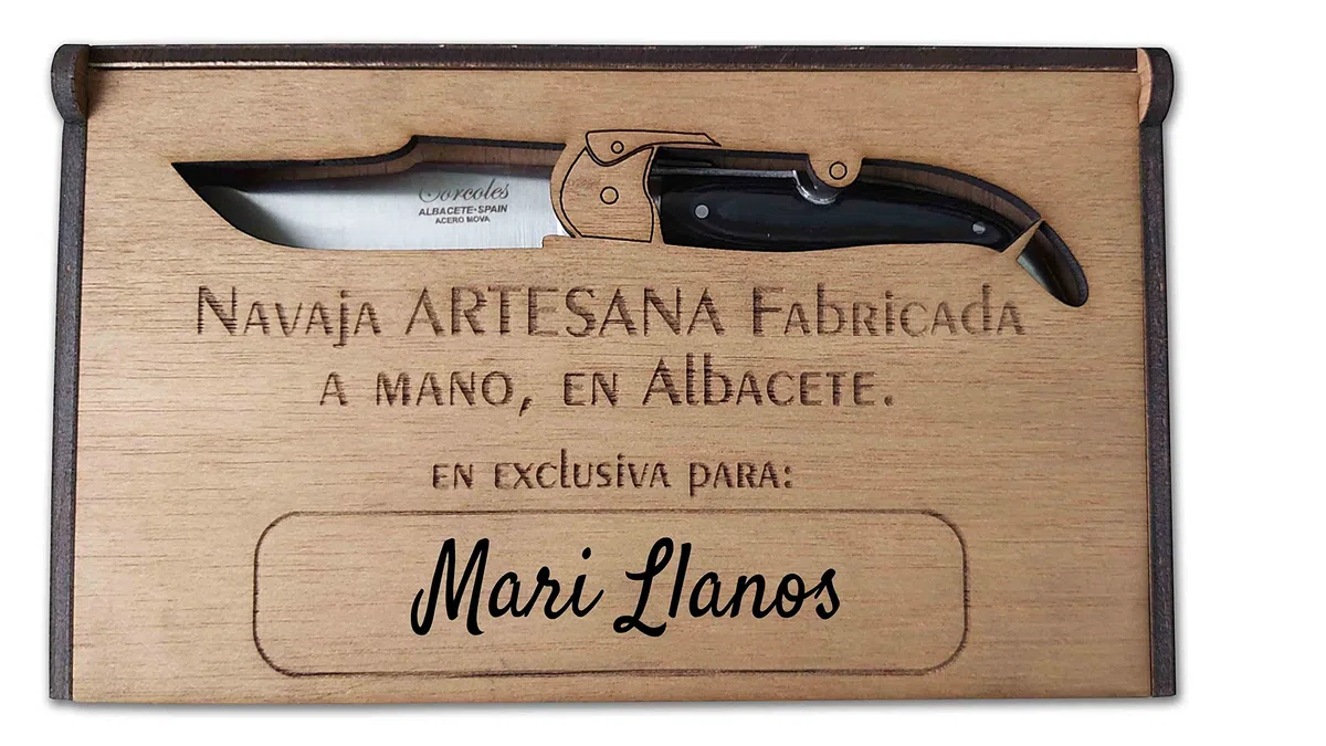 Genérico Roncero Navaja Teja Albacete MIKARTA Negro 8,5 cm.Funda. Personalizada con tu Nombre.