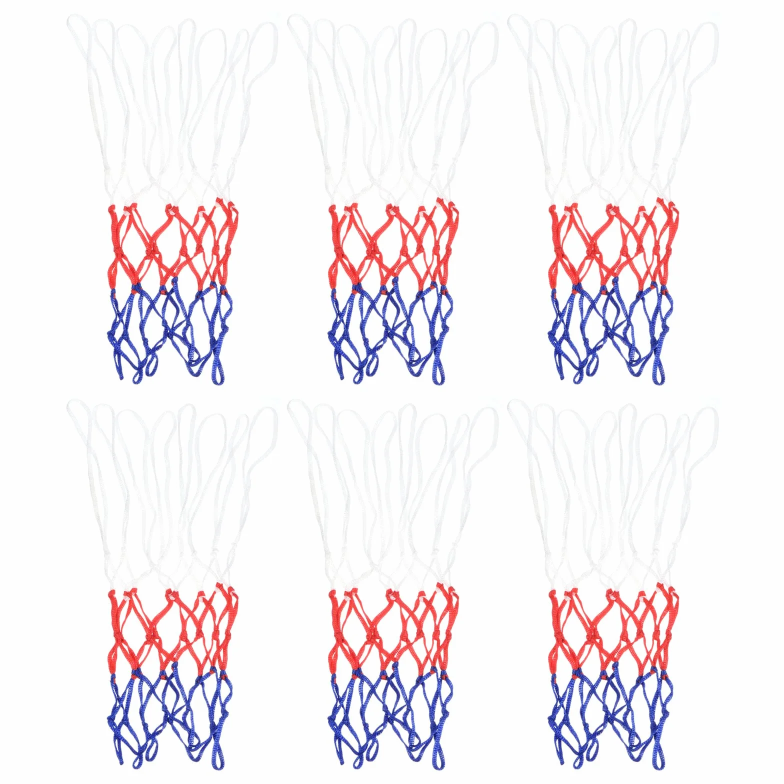 PATIKIL 8 Lazos 12" Dia. Mini Baloncesto Red Reemplazo, 6 Paquete PP Baloncesto Aro Red Borde Redes Resistentes para Interior Exterior, Blanco Rojo Azul