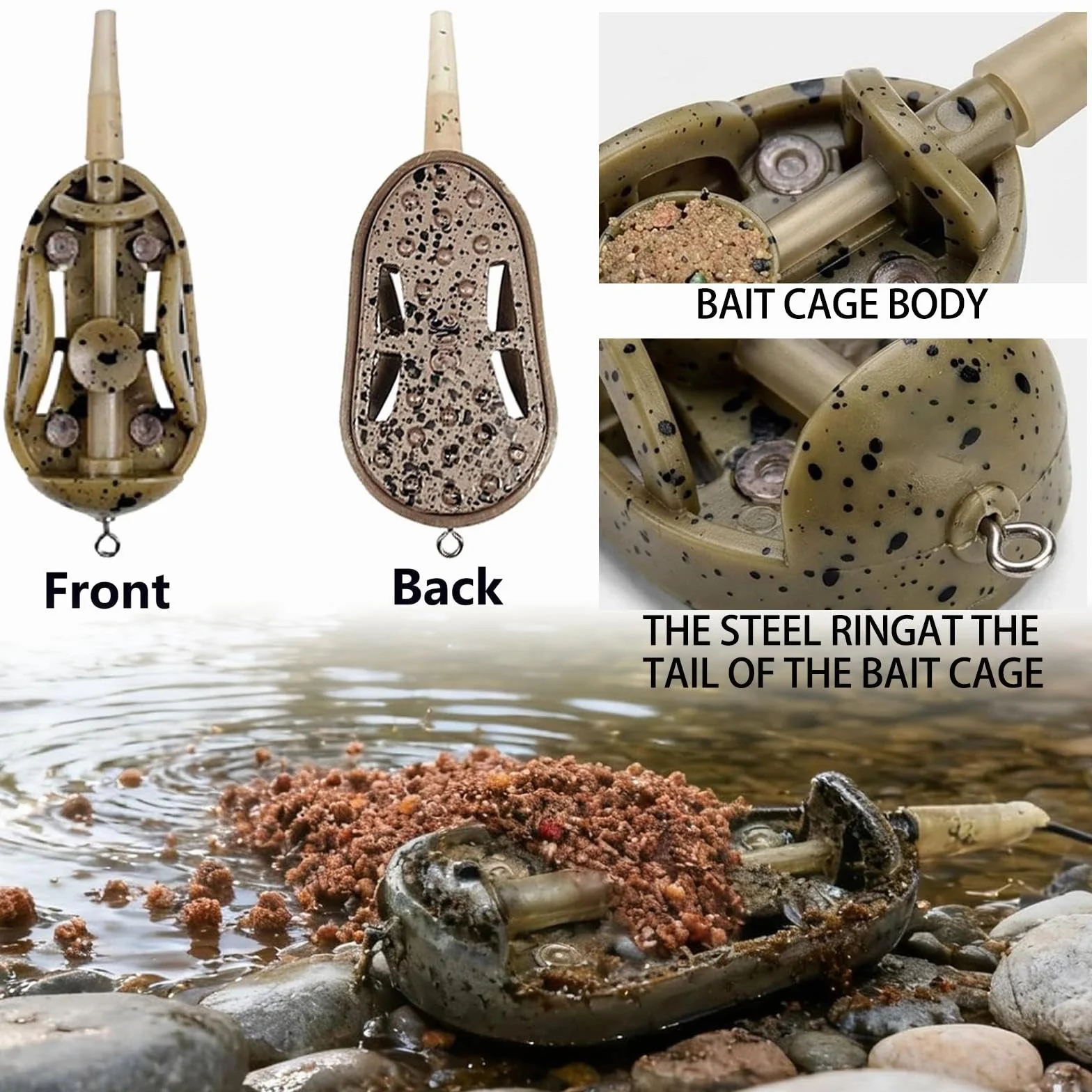 Juego de 4 comederos métodos, 20 g, alimentadores planos de liberación rápida en línea para pesca de carpa, accesorios de aparejos de cebo de pellets para agua dulce y salada de fundición de