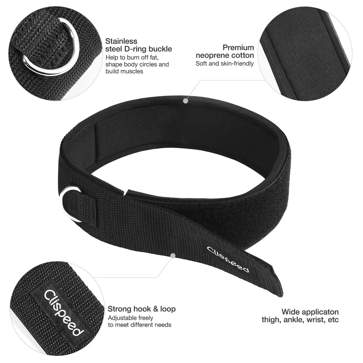CLISPEED 2 correas para el muslo de fitness acolchadas con anillo en D y correa de tobillo para gimnasio, máquinas cable, correas el muslo, hombres y mujeres