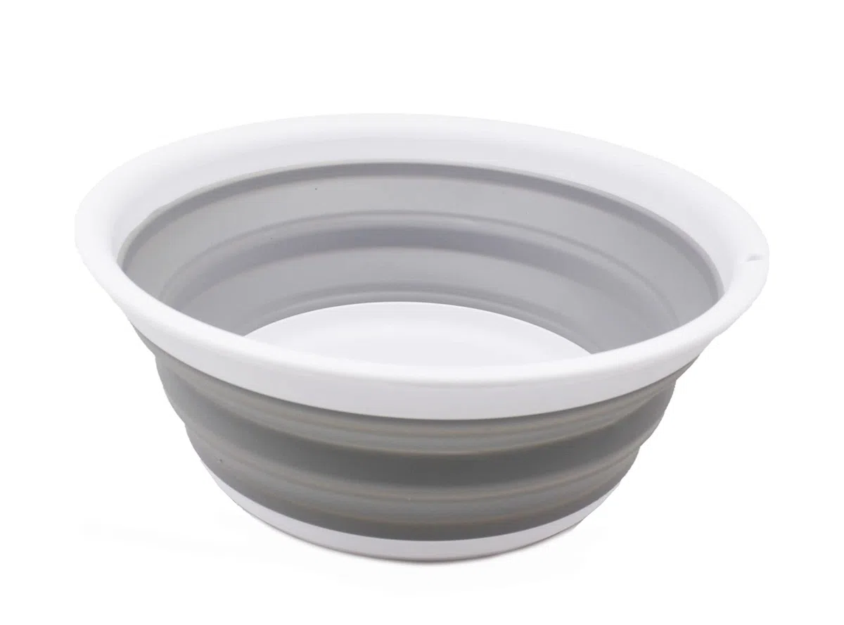 SAMMART Tina plegable de 5,5 L, cubeta plegable, lavabo portátil, bañera de plástico que ahorra espacio (blanco/gris, 1)