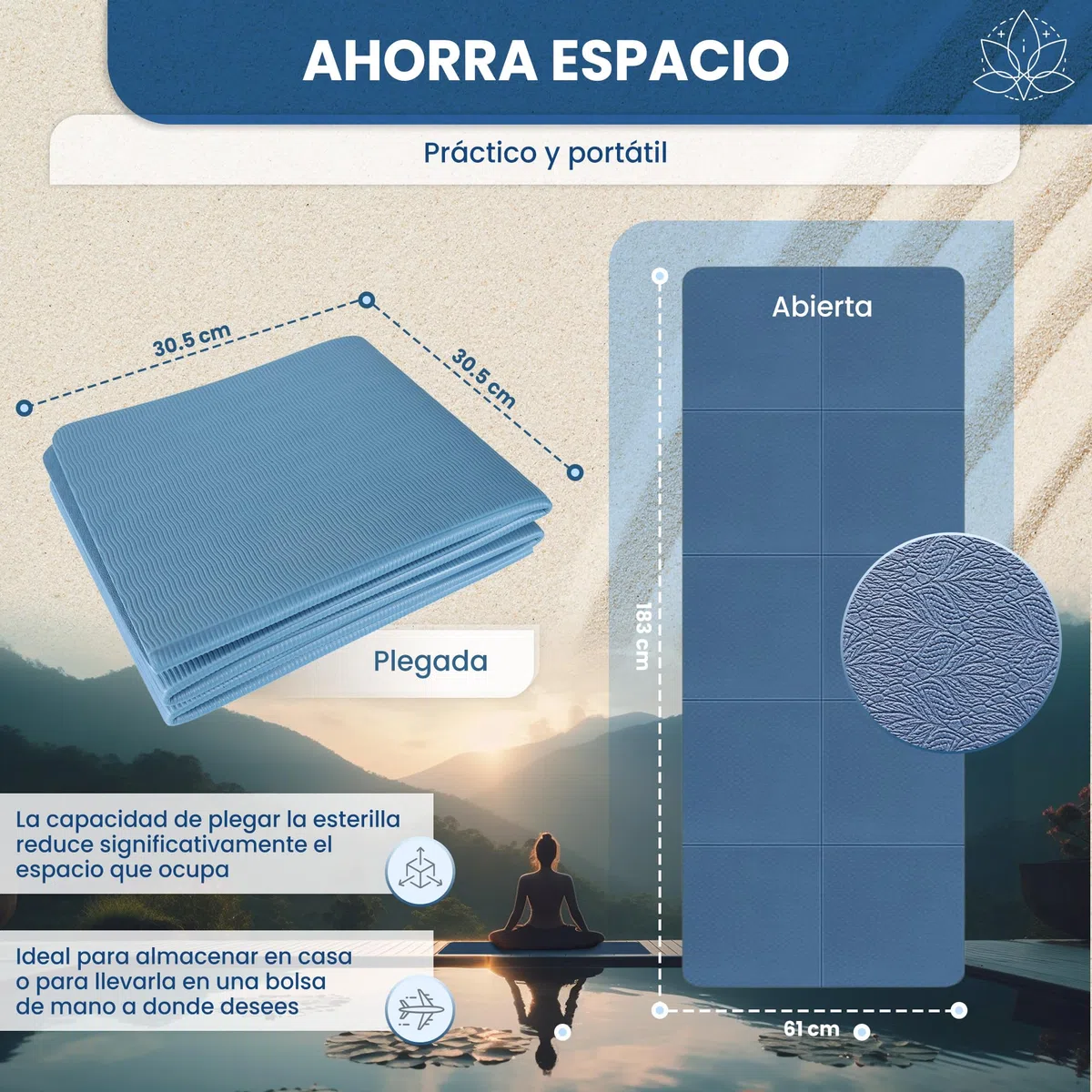 Esterilla Yoga 6mm Grosor antideslizante (183x61x0,6)-Esterilla fitness Plegable, Esterilla Pilates, Colchoneta Gimnasia, Kit Yoga, Yoga Mat, Esterilla Yoga Viaje, Esterilla deporte,