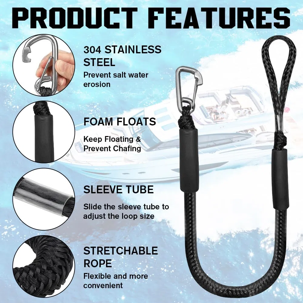 Cuerda de Amarre para Barco, 2 Piezas Cabo Amarre Barco, Bungee Dock Line Elástico con Gancho, Accesorios para Barcos Muelle para Barcos, Lanchas a Motor, Kayak, Canoa