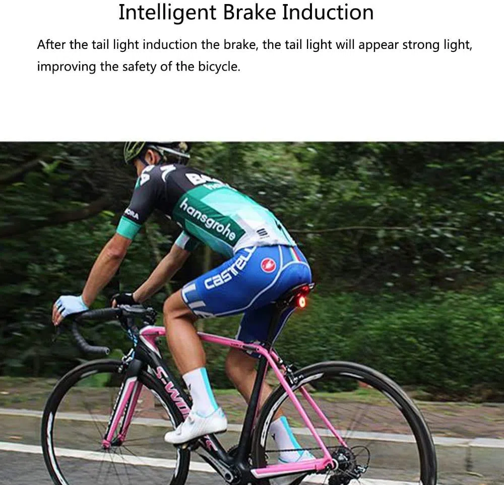Luz Trasera De Bicicleta, Luz De Freno LED Roja, Luz Trasera De Bicicleta Inteligente con Carga USB-C, Brillo Ajustable y Impermeable
