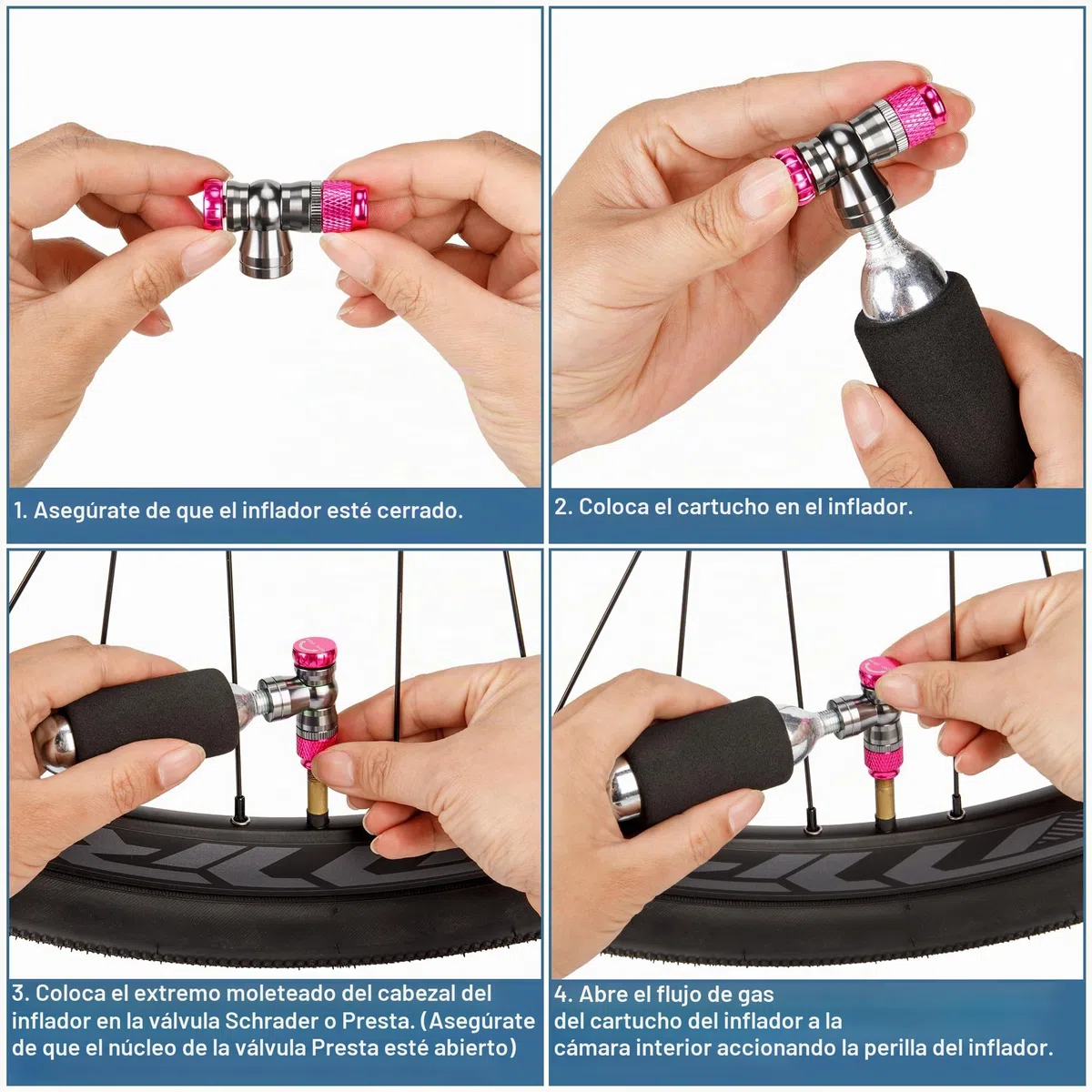 Juego de Bomba de CO2 para Bicicleta, inflador de CO2 con Cartuchos de CO2 de 16 g/25 g, compacta, Ligera, Compatible con válvulas Presta & Schrader, Bicicletas de Carretera y