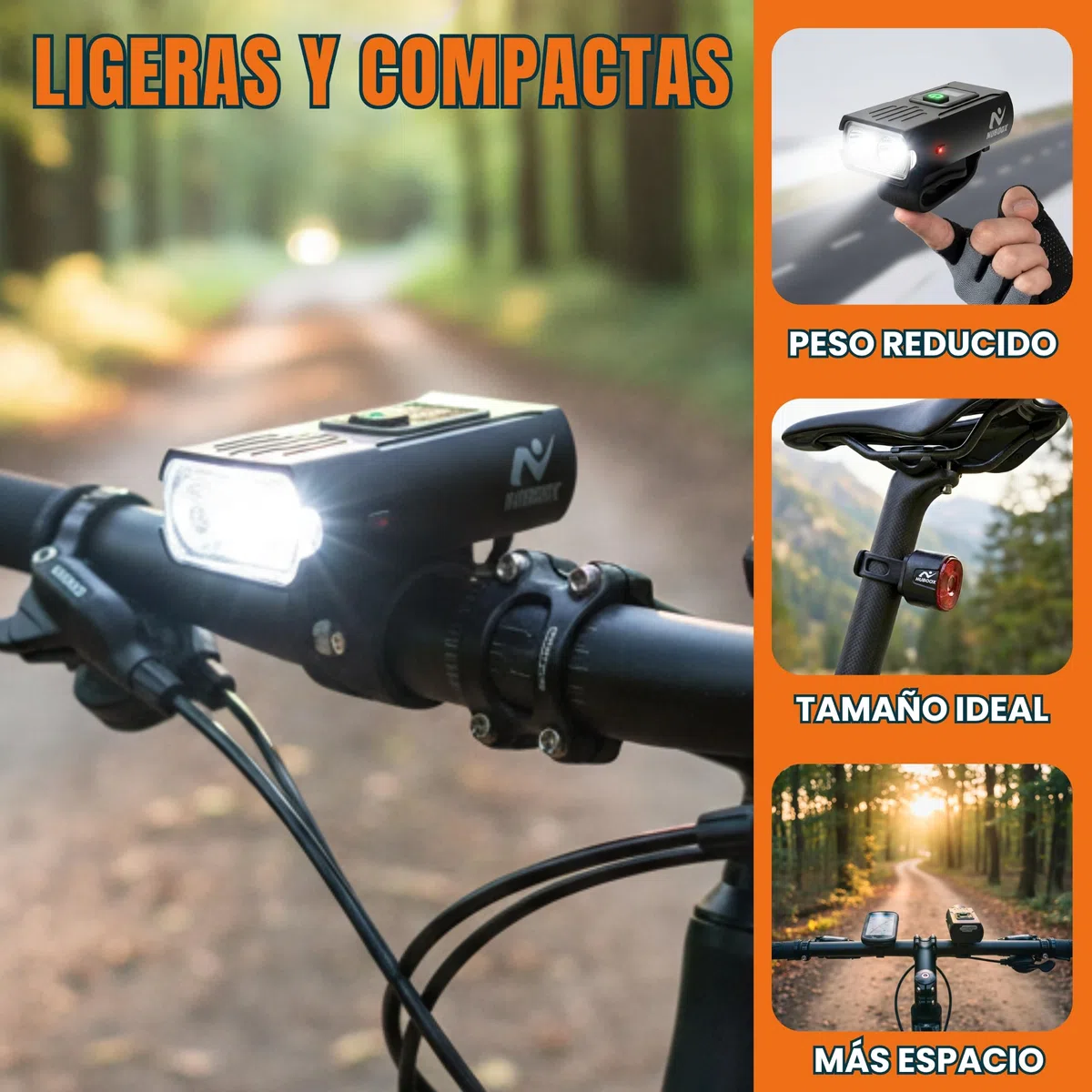 Luces Bicicleta Delantera y Trasera USB Recargables - Kit Potente: Luz Frontal LED 1000 Lúmenes con Pantalla Digital y Foco Trasero IP66. Linterna Bici MTB, Carretera y Patinete Eléctrico