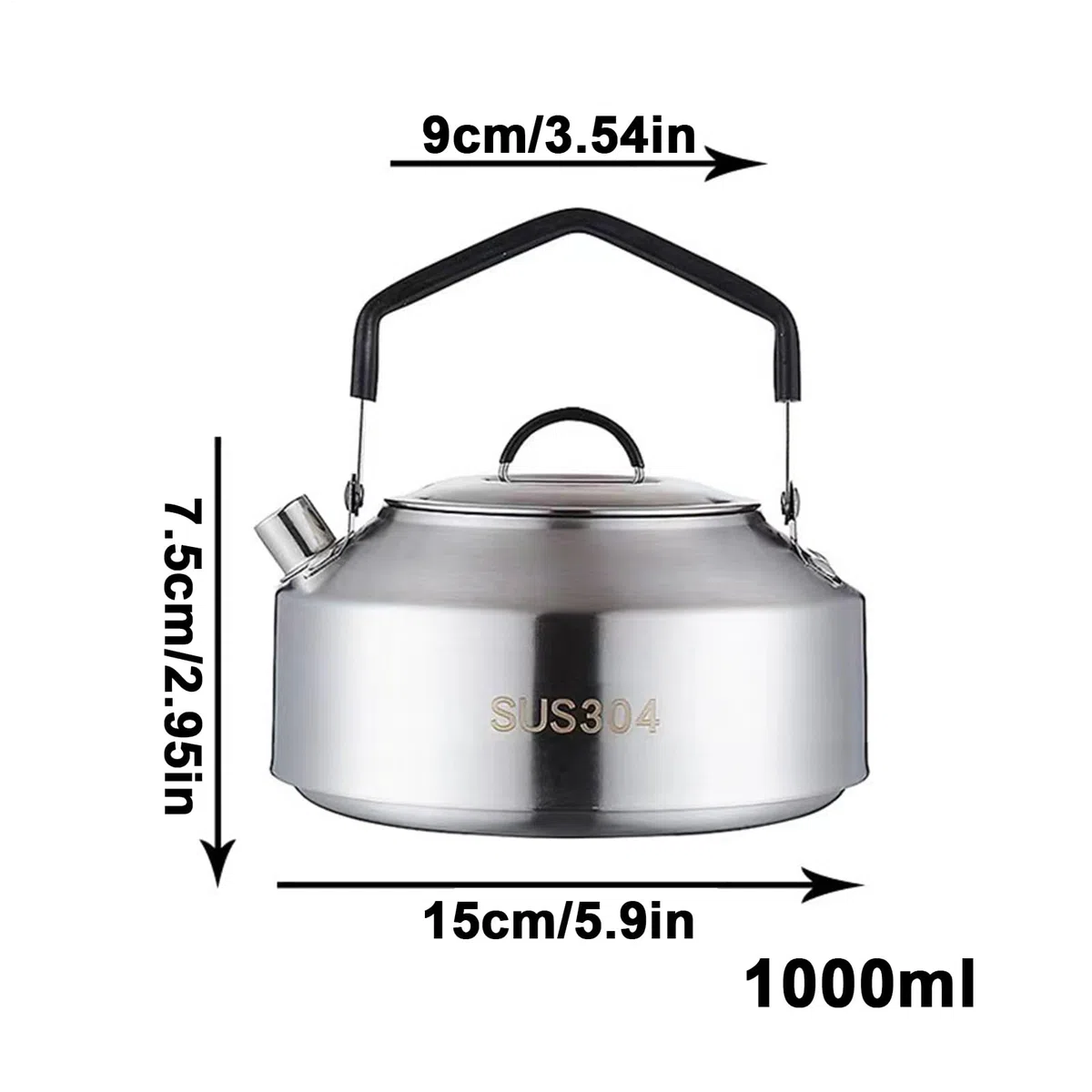 Hervidor de agua de acero inoxidable | para camping y exterior | tetera | caldera portátil de camping para el hogar | hervidor de agua | accesorios de camping 1L/1,5 L