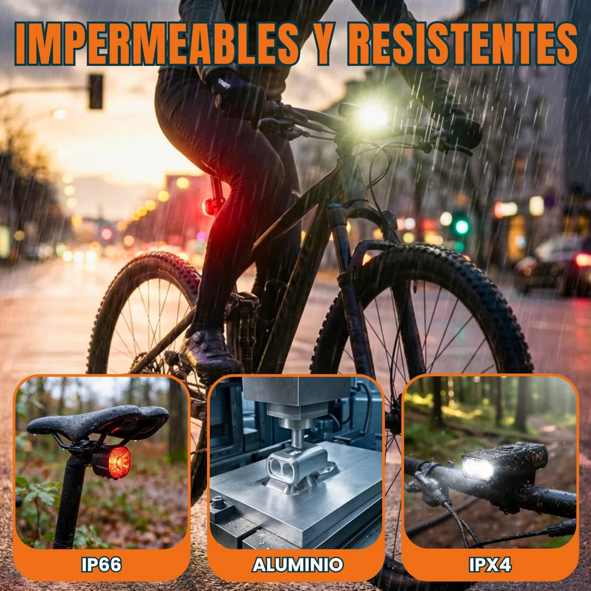 Luces Bicicleta Delantera y Trasera USB Recargables - Kit Potente: Luz Frontal LED 1000 Lúmenes con Pantalla Digital y Foco Trasero IP66. Linterna Bici MTB, Carretera y Patinete Eléctrico