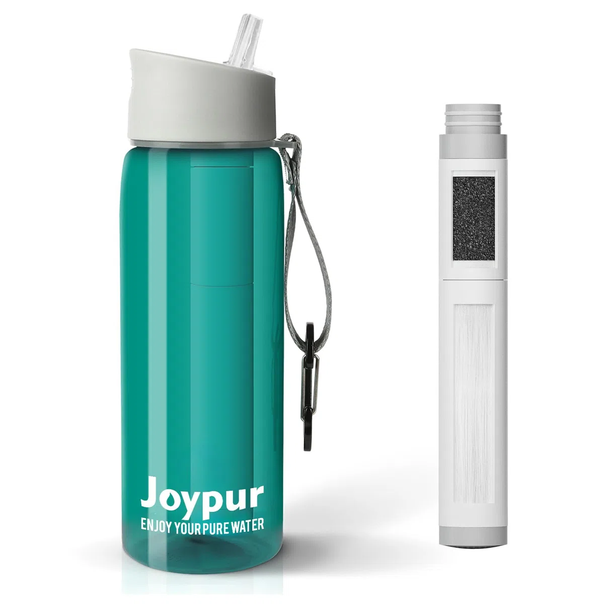 Botella con Filtro de 5 Capas y Brújula de 650 ml, Filtro de Agua Portátil de 0.01µm y 1500 Litros para Acampar y Senderismo, Purificador Personal para Mochila y Viajes (Verde)