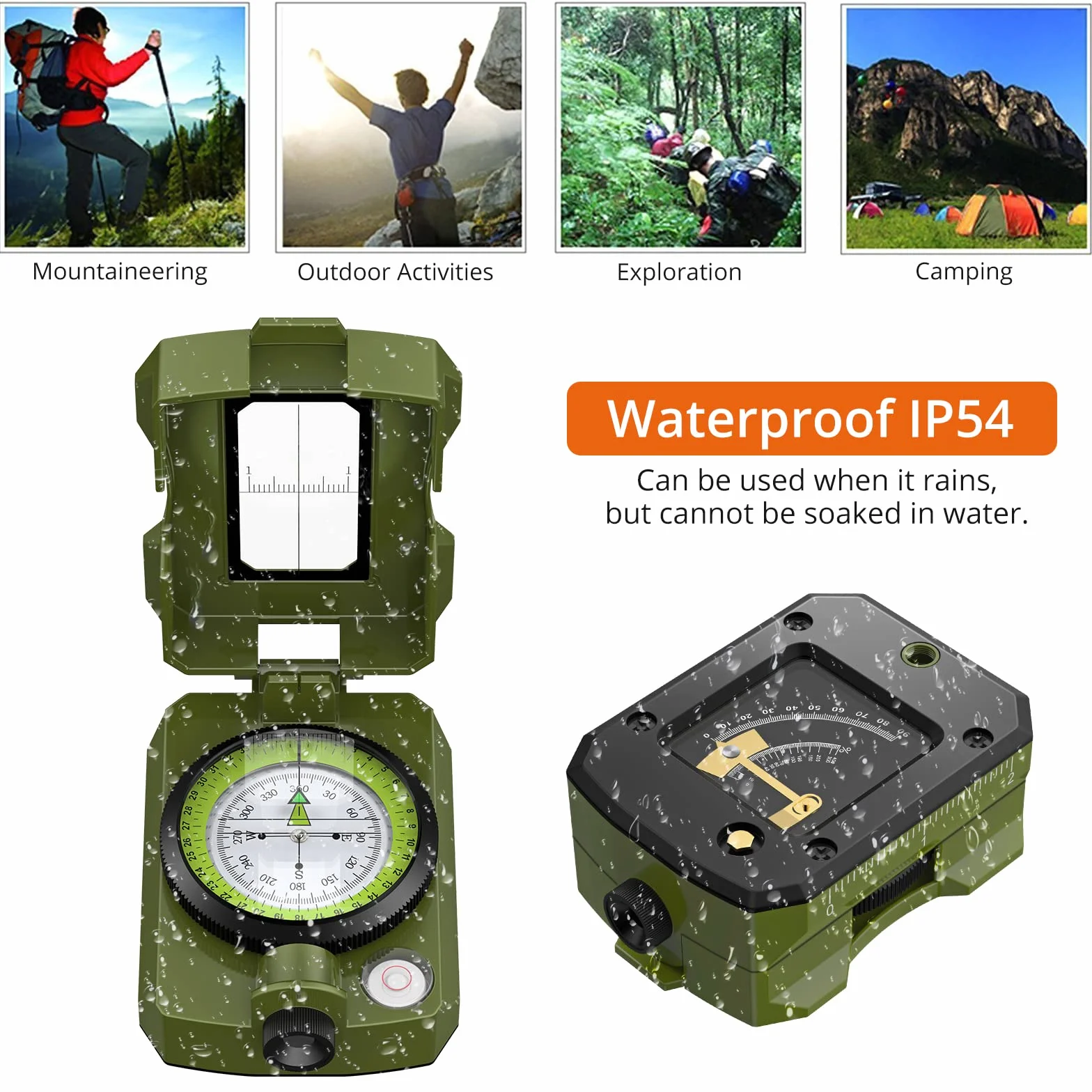 Proster Brújula para senderismo con clinómetro de avistamiento IP54 impermeable brújula de navegación de aleación de aluminio brújula de camping con bolsa de transporte para camping, caza, senderismo,