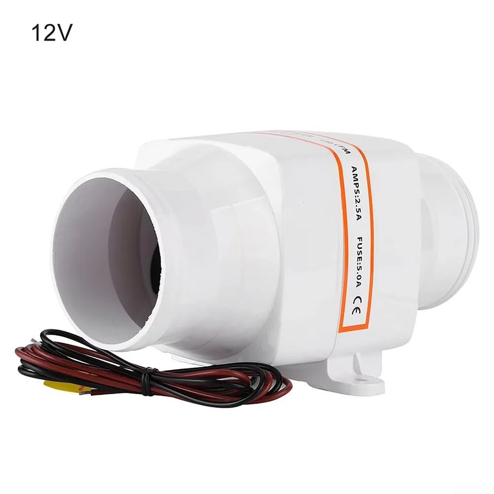 Soplador de sentina marino de 3 pulgadas, ventilador de ventilación en línea de 130 CFM, extractor de aire de alto flujo para yate, caravana, barco, cabina, cabeza de galera, plástico ABS
