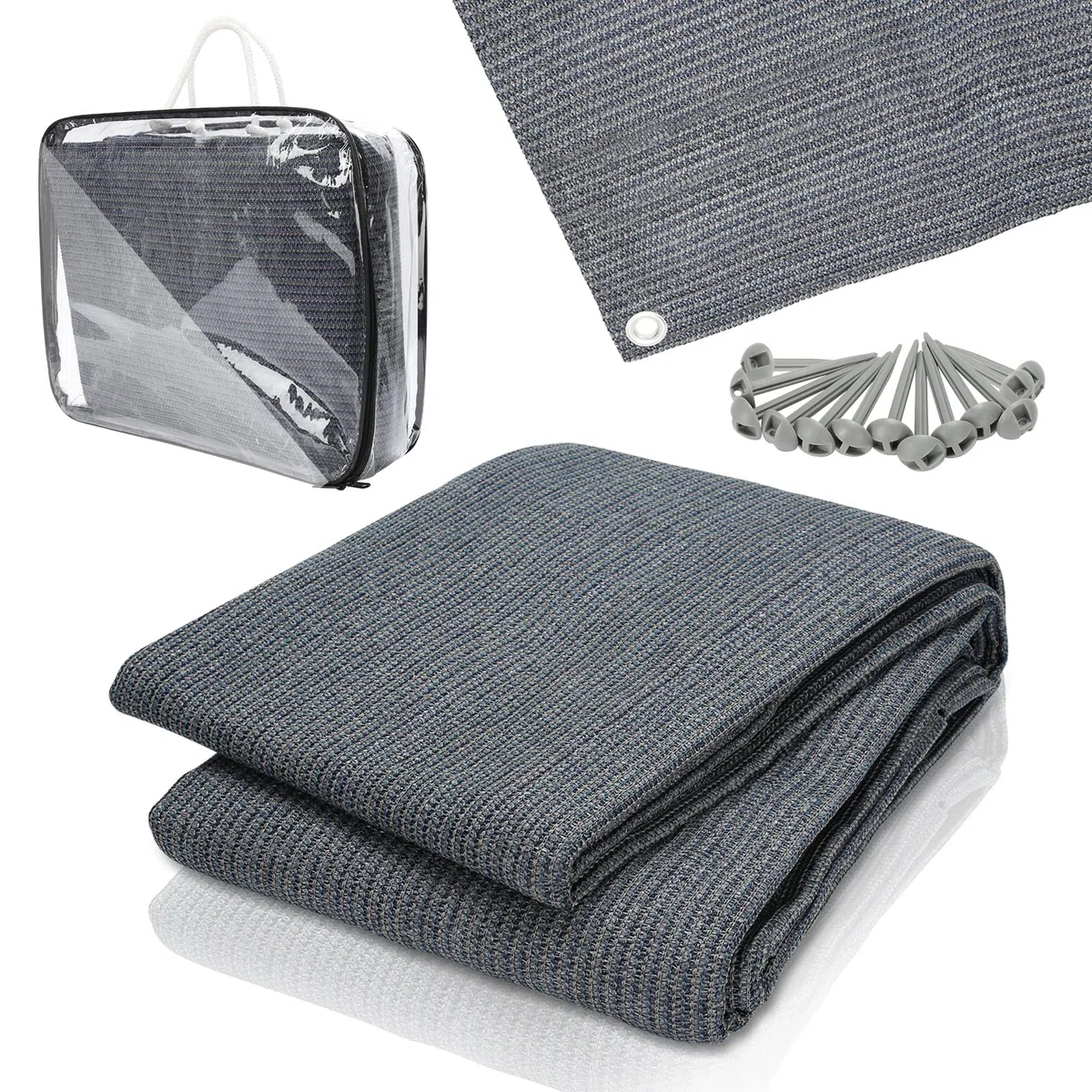 Alfombra para toldo para Tienda de campaña, Transpirable, Antideslizante, Lavable, con 12 Agujeros, 13 estacas y Bolsa de Transporte, Diferentes tamaños (Gris y Azul)