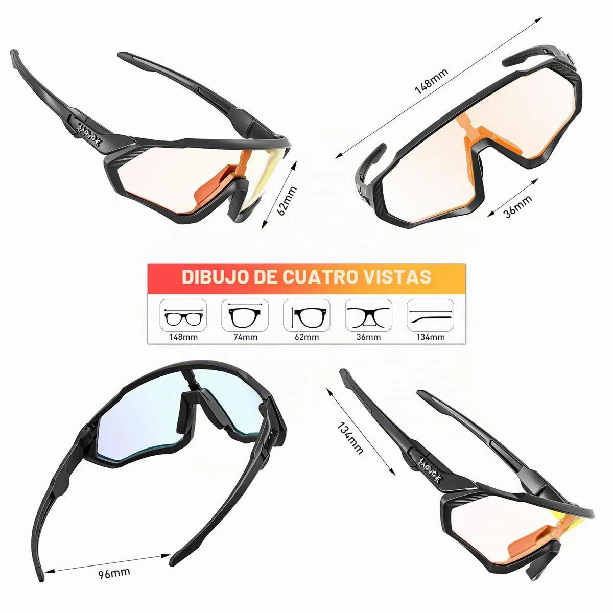 KAPVOE Gafas de Ciclismo Fotocromáticas con TR90 Gafas de Sol Deportivas Mujeres Hombres Running Transparente MTB Accesorios de Bicicleta K9408