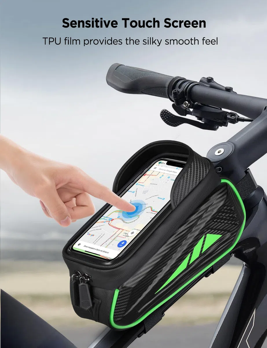Vitalismo Bolsa para marco de bicicleta, resistente al agua, para smartphones de hasta 7 pulgadas, soporte para teléfono móvil, funda para tubo superior con TPU sensible pantalla táctil para