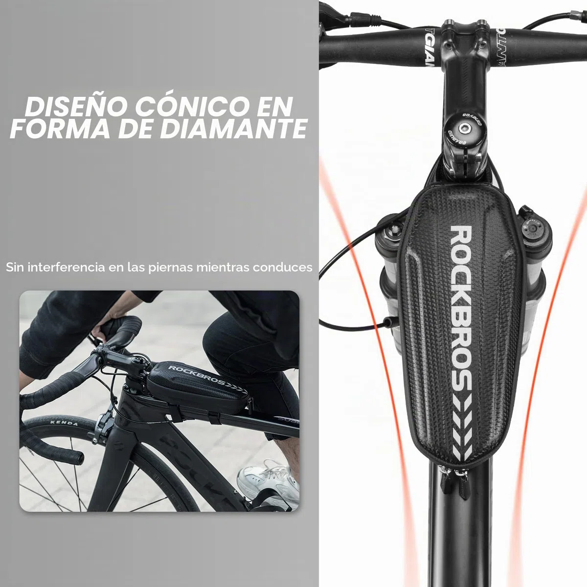 ROCKBROS Bolsa Cuadro/Sillín Bicicleta MTB Carretera Rígida a Prueba de Agua para Teléfono Móvil de 6,0/6,5 Pulgadas, Negro