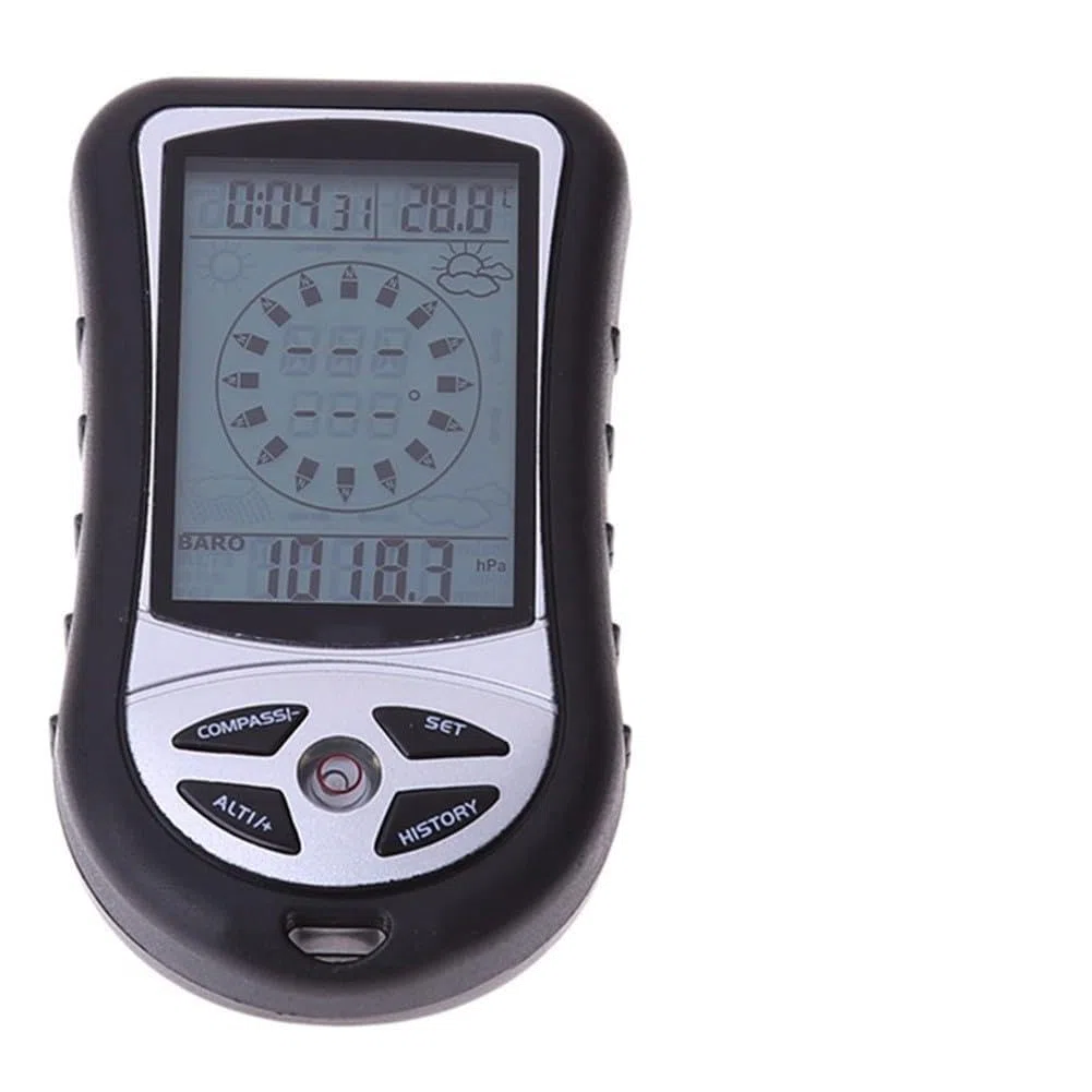 Altímetro de bolsillo de mano, barómetro, brújula, termómetro con pronóstico del tiempo, alta resolución, retroiluminación, para senderismo, camping y montañismo, color negro