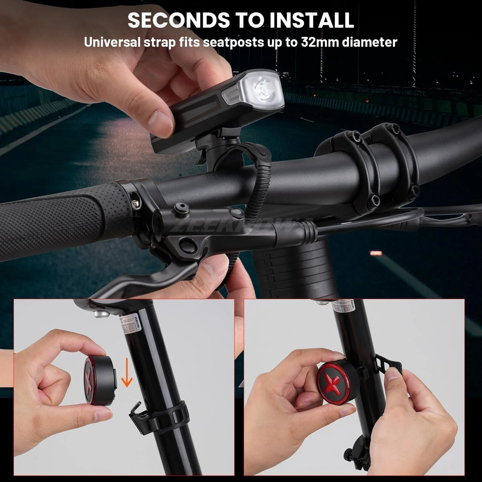 Kit de iluminación de bicicleta Batería USB y duración de iluminación de 8,5 h I Kit de iluminación LED impermeable y recargable I Luz de bicicleta
